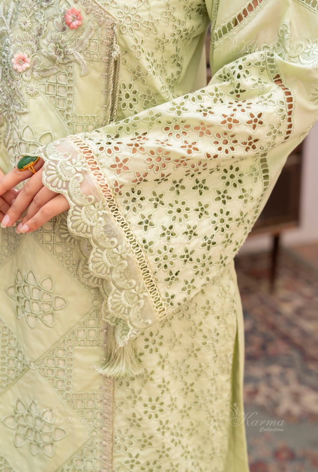 Karma 2024 Collection | 3 PC Stitched Suit | Lime Green