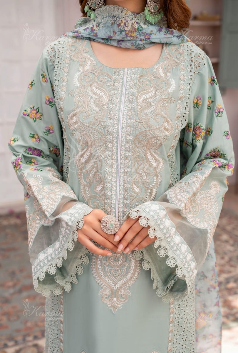 Karma 2024 Collection | 3 PC Stitched Suit | Blue