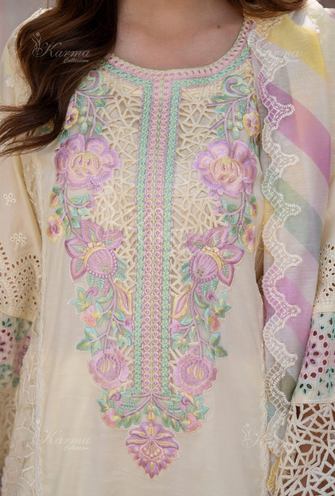 Karma 2024 Collection | 3 PC Stitched Suit | Pale Yellow