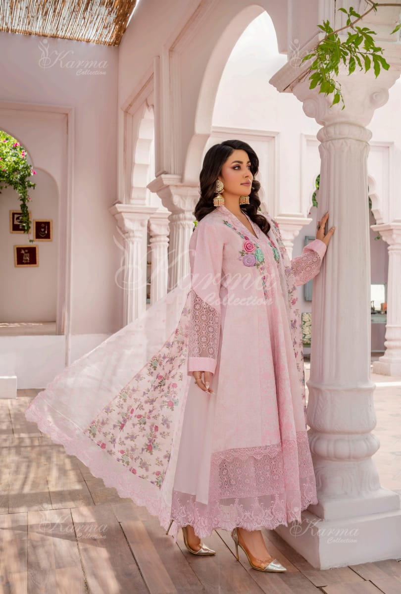 Karma 2024 Collection | 3 PC Stitched Suit | Rose Pink