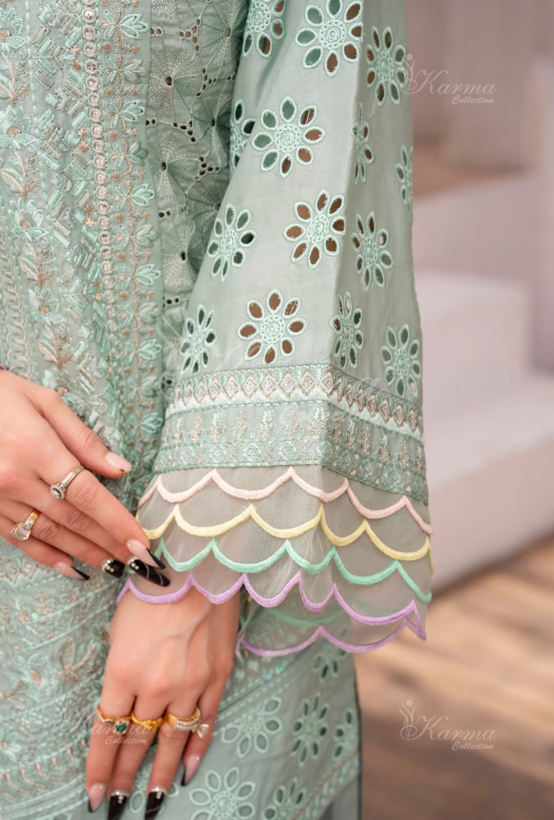 Karma 2024 Collection | 3 PC Stitched Suit | Mint Green