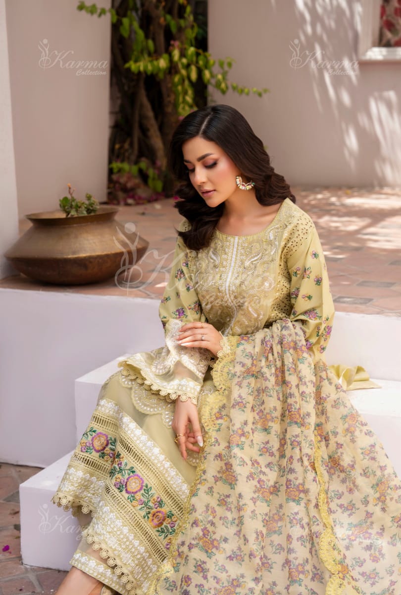 Karma 2024 Collection | 3 PC Stitched Suit | Yellow