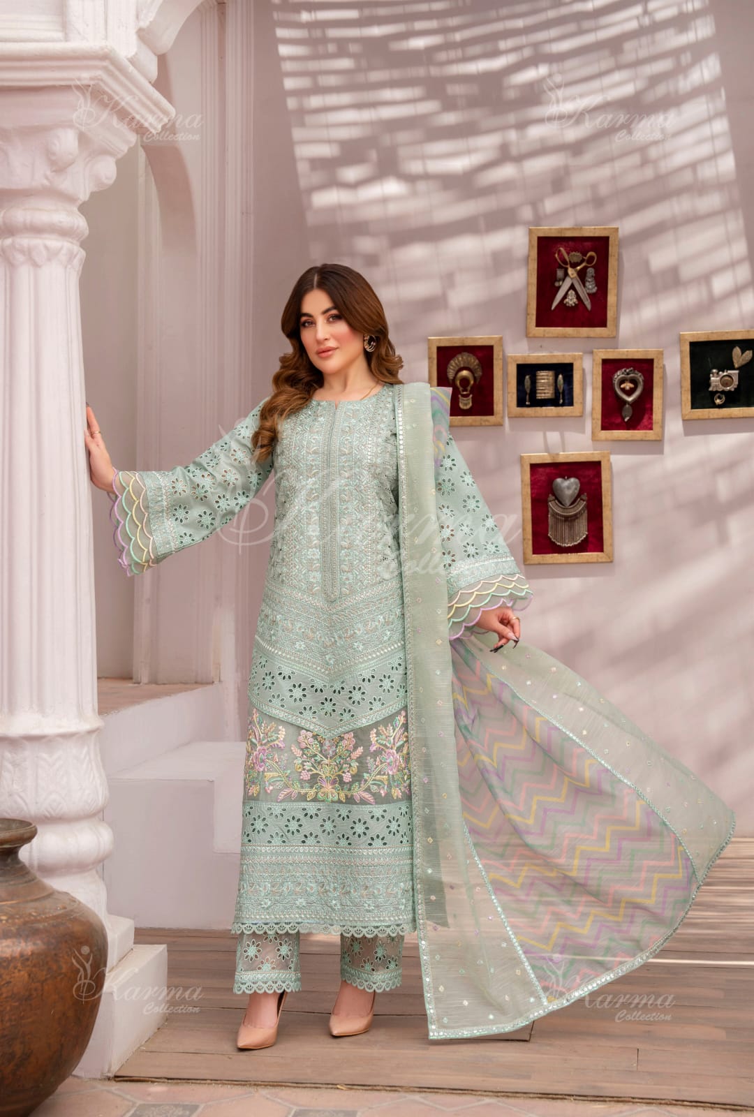 Karma 2024 Collection | 3 PC Stitched Suit | Mint Green
