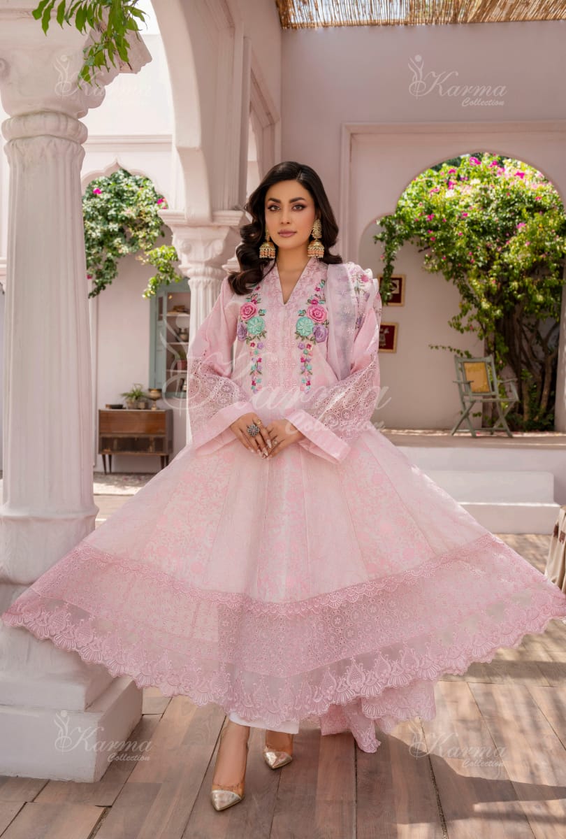 Karma 2024 Collection | 3 PC Stitched Suit | Rose Pink