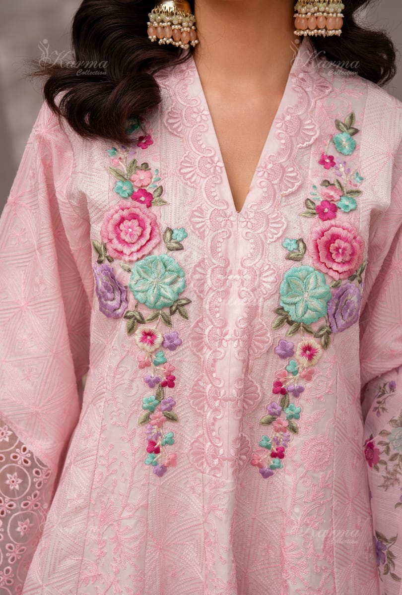 Karma 2024 Collection | 3 PC Stitched Suit | Rose Pink