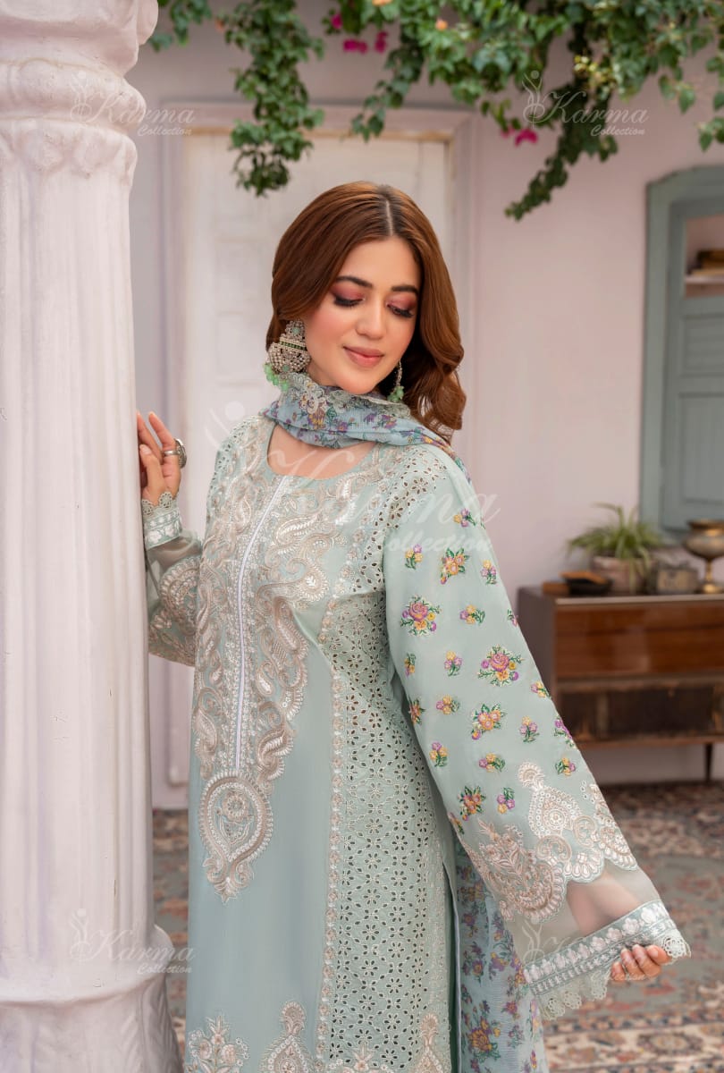 Karma 2024 Collection | 3 PC Stitched Suit | Blue