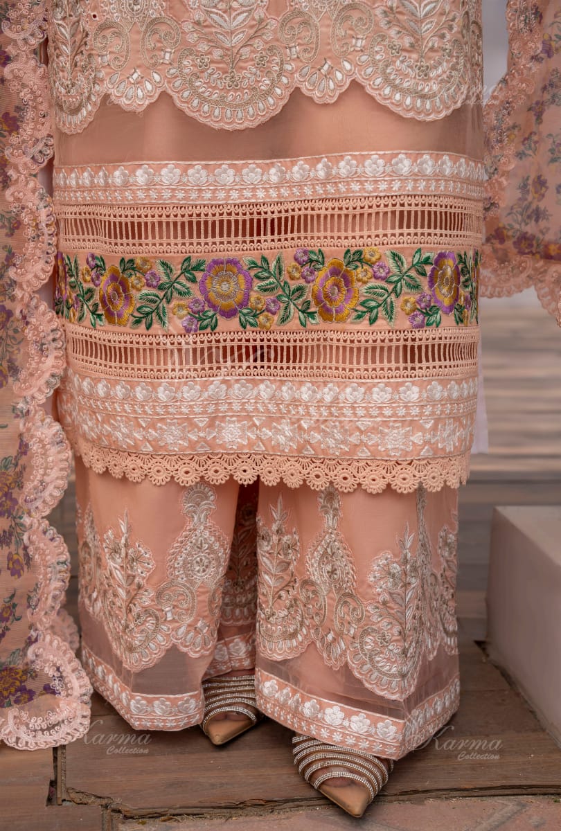 Karma 2024 Collection | 3 PC Stitched Suit | Peach