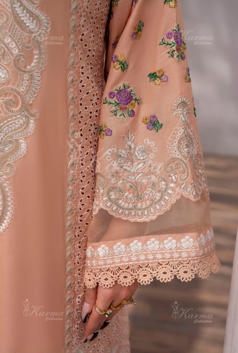 Karma 2024 Collection | 3 PC Stitched Suit | Peach