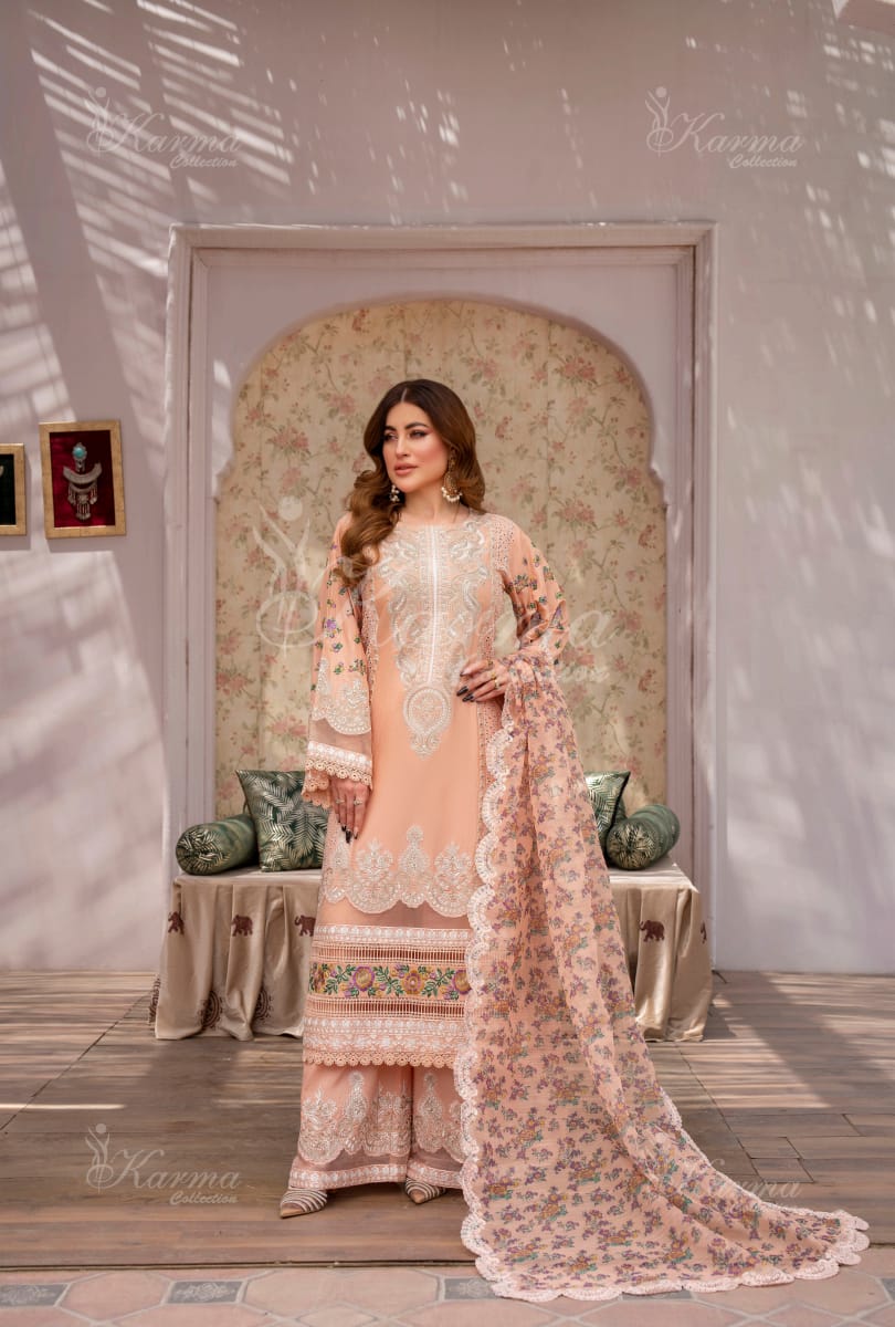 Karma 2024 Collection | 3 PC Stitched Suit | Peach