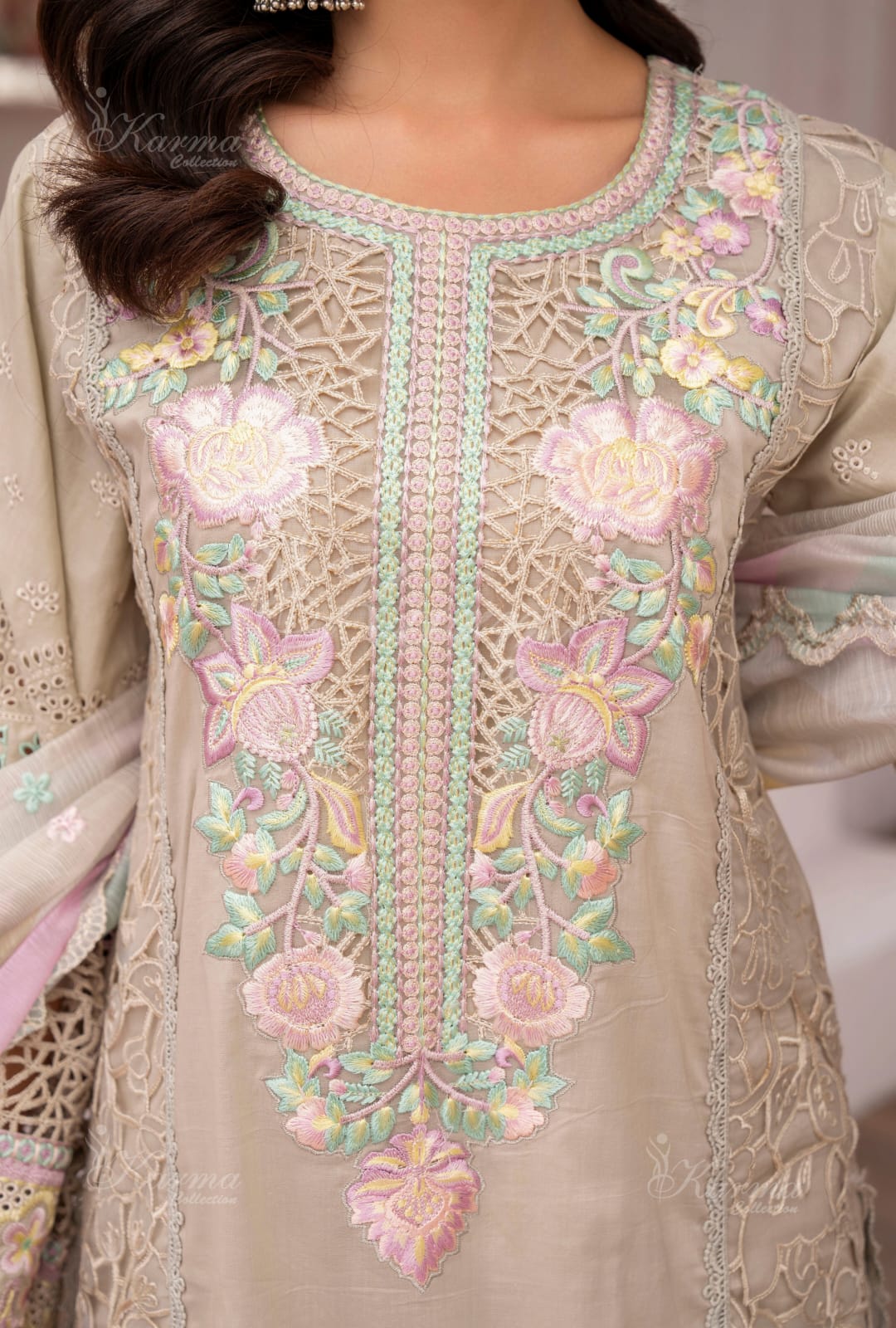 Karma 2024 Collection | 3 PC Stitched Suit | Light Gold