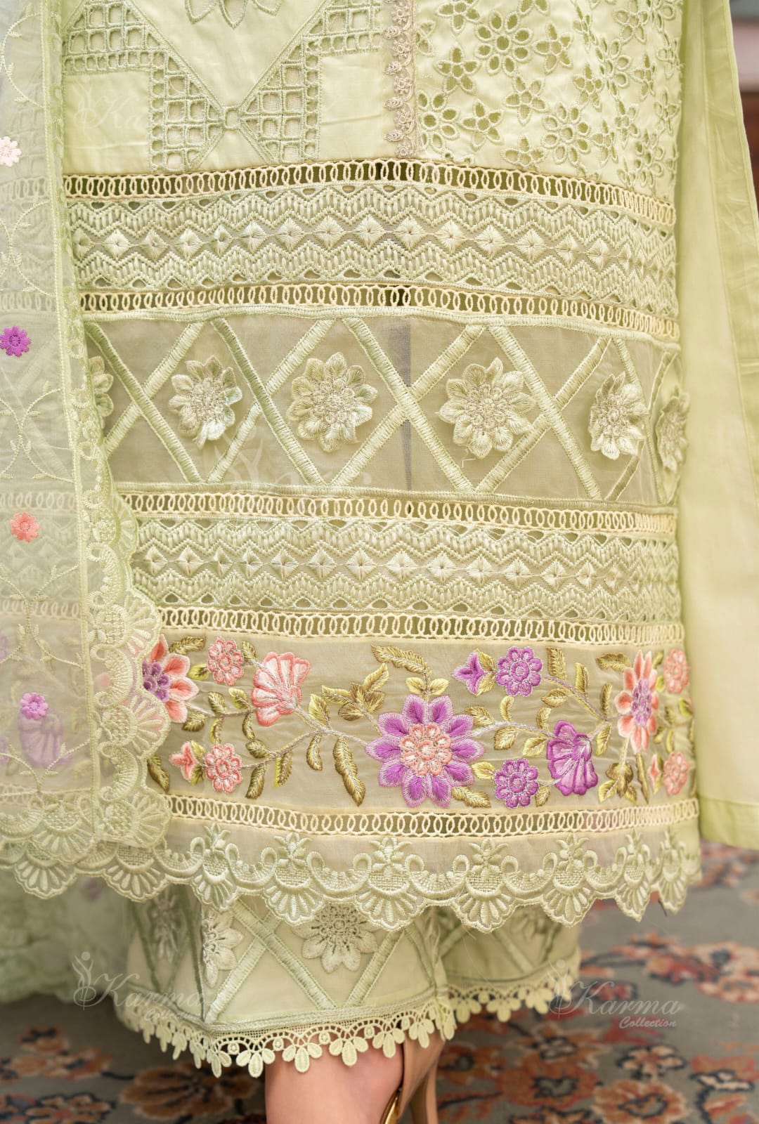 Karma 2024 Collection | 3 PC Stitched Suit | Lime Green