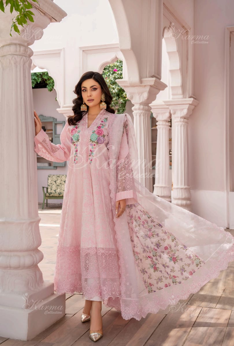 Karma 2024 Collection | 3 PC Stitched Suit | Rose Pink