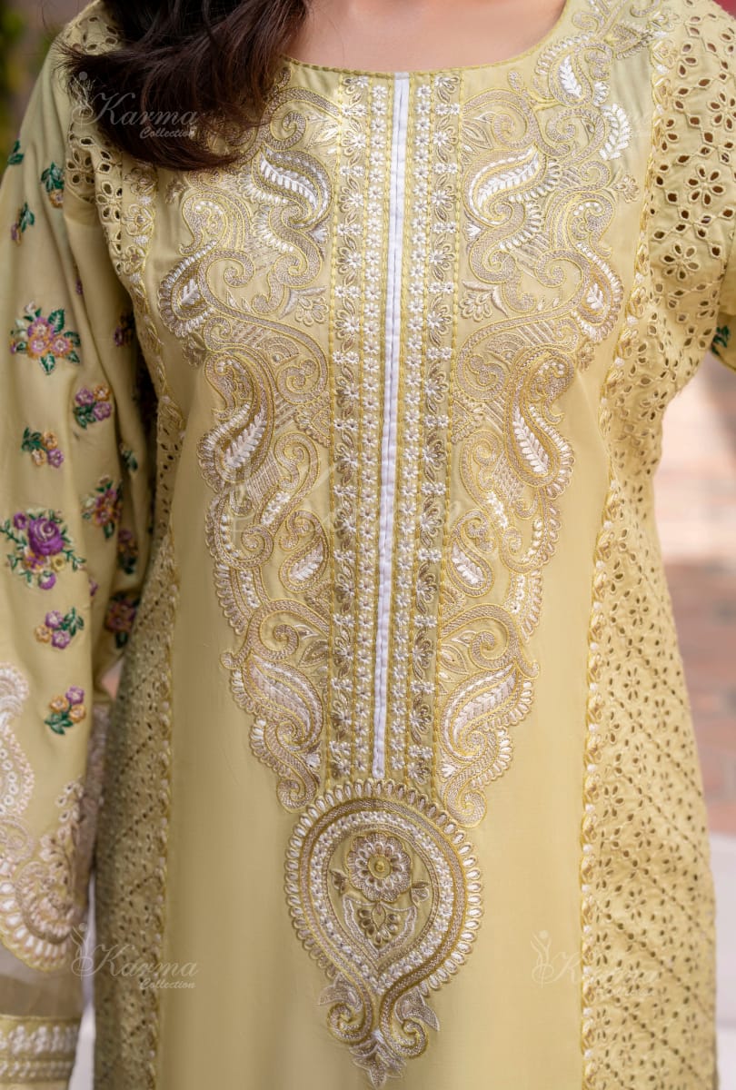 Karma 2024 Collection | 3 PC Stitched Suit | Yellow