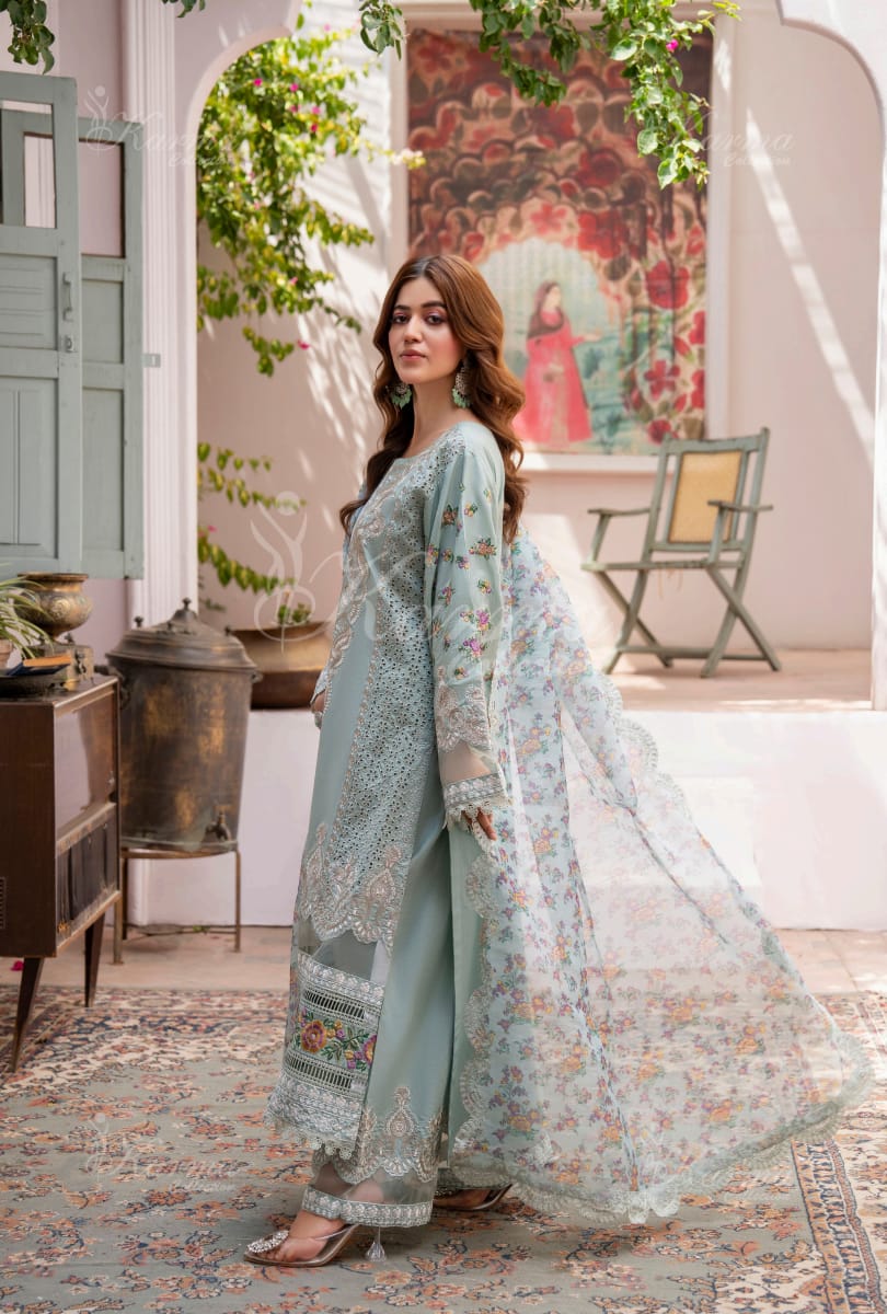 Karma 2024 Collection | 3 PC Stitched Suit | Blue