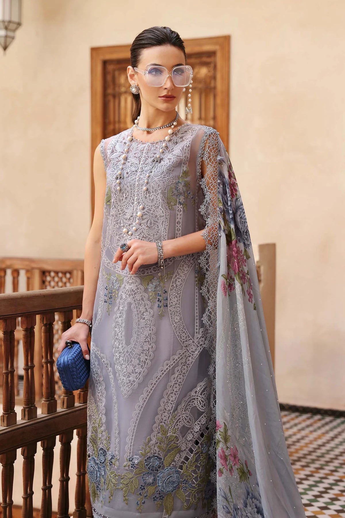 3 Piece Unstitched Organza Suit | D-2509-B