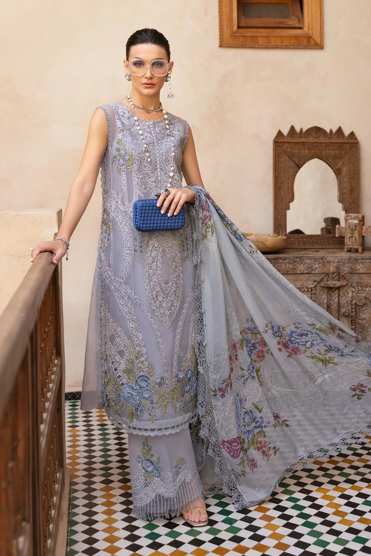 3 Piece Unstitched Organza Suit | D-2509-B