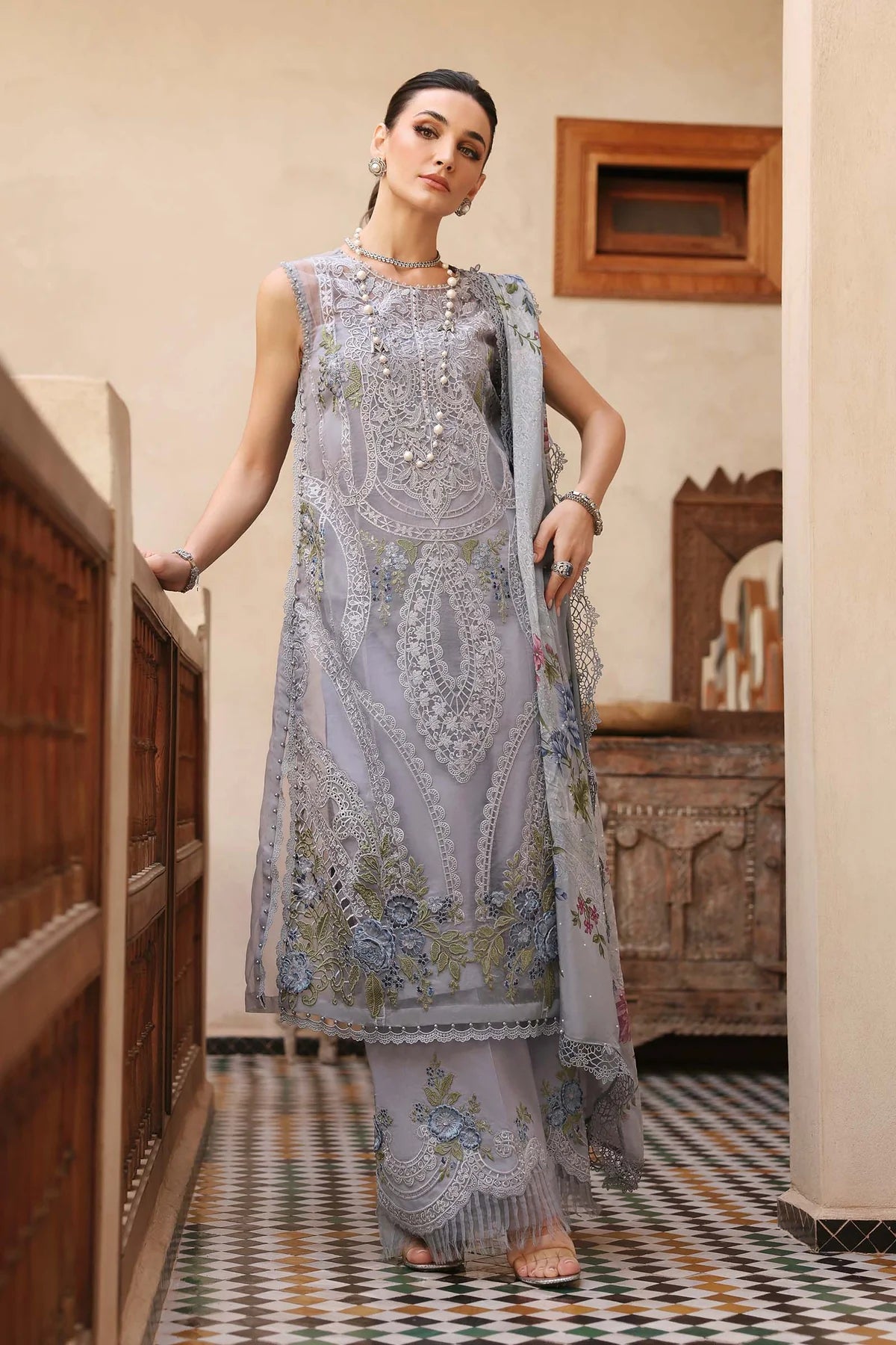 3 Piece Unstitched Organza Suit | D-2509-B