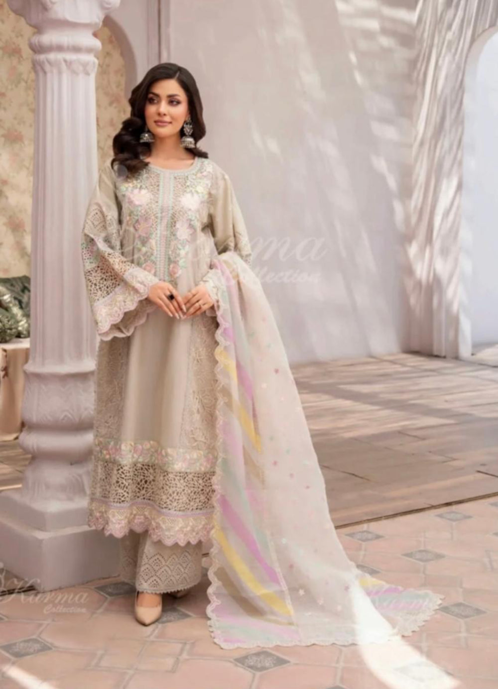 Karma 2024 Collection | 3 PC Stitched Suit | Light Gold