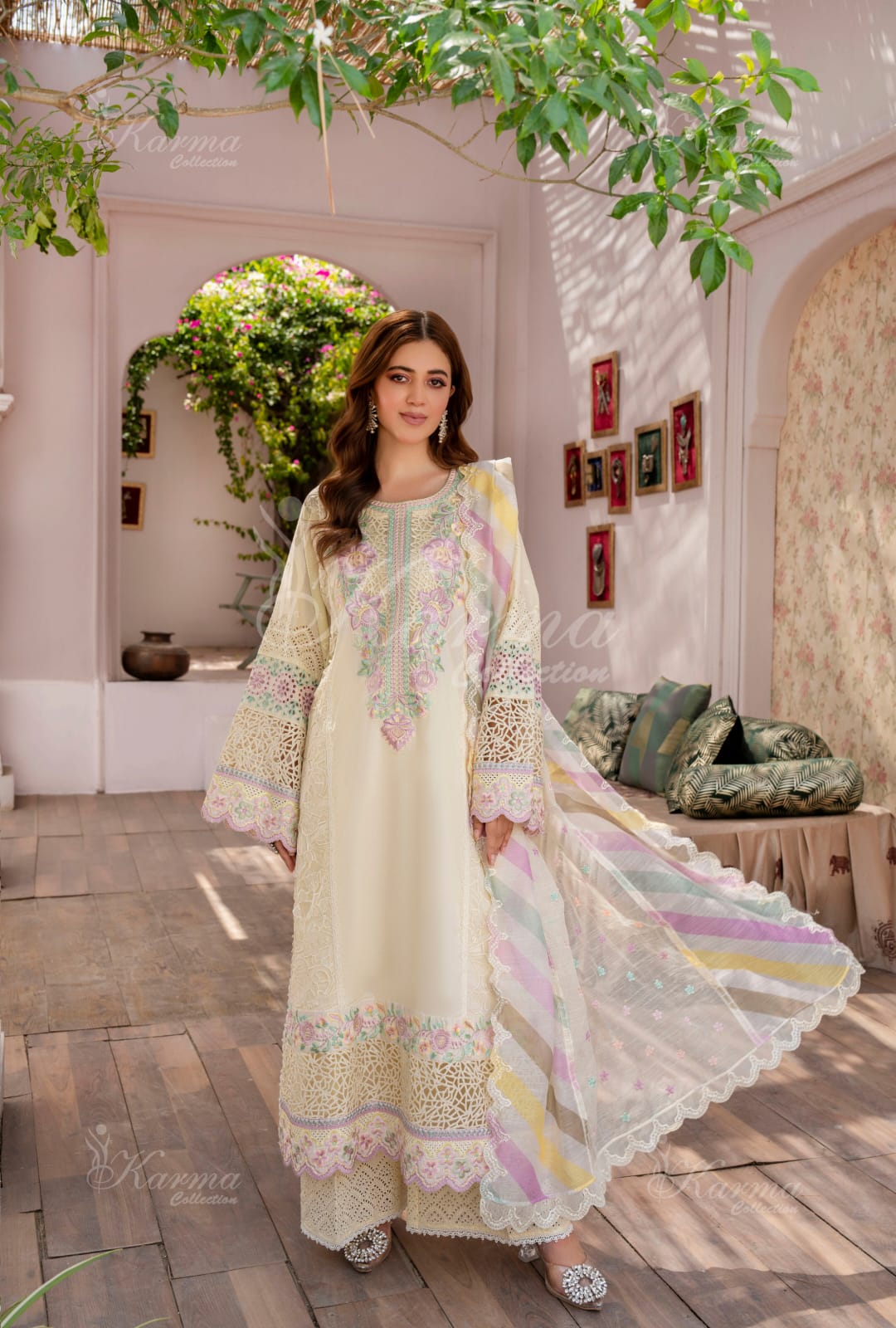 Karma 2024 Collection | 3 PC Stitched Suit | Pale Yellow
