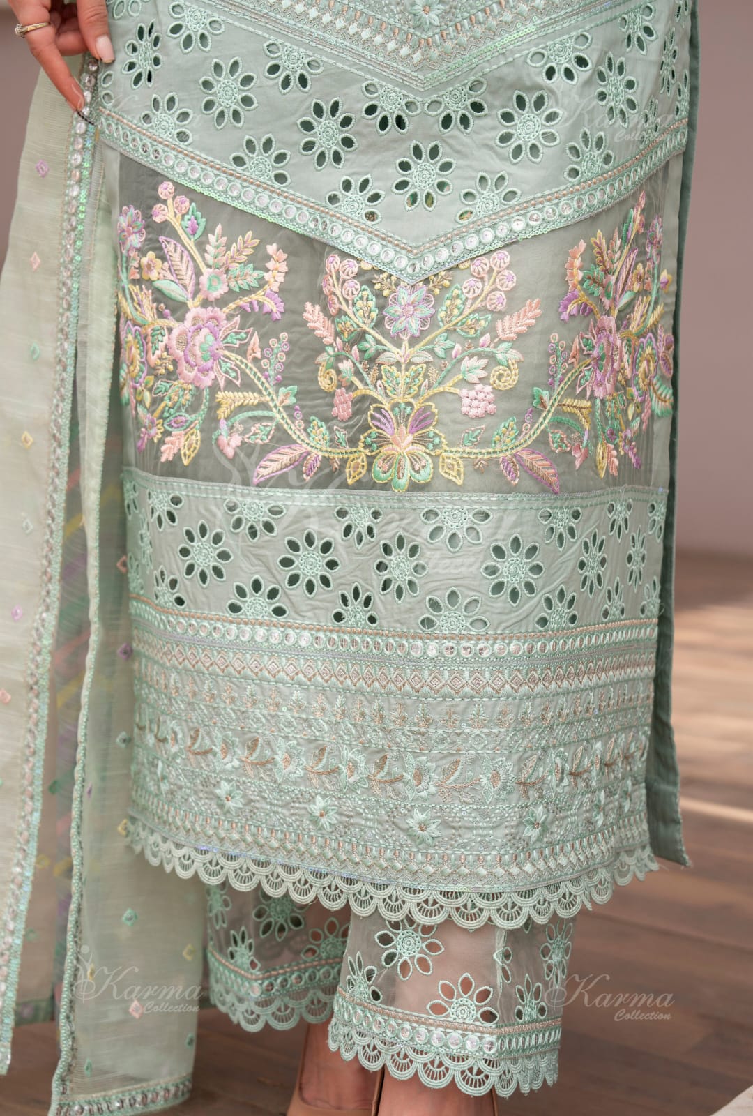 Karma 2024 Collection | 3 PC Stitched Suit | Mint Green