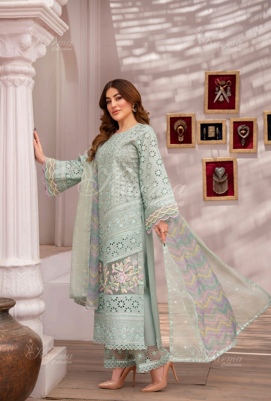 Karma 2024 Collection | 3 PC Stitched Suit | Mint Green