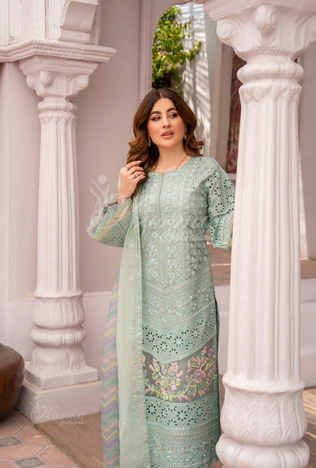 Karma 2024 Collection | 3 PC Stitched Suit | Mint Green