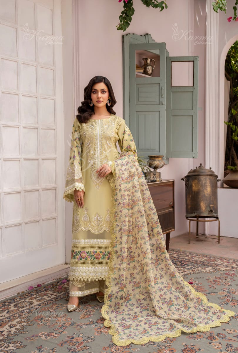 Karma 2024 Collection | 3 PC Stitched Suit | Yellow