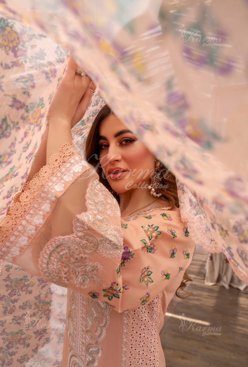 Karma 2024 Collection | 3 PC Stitched Suit | Peach