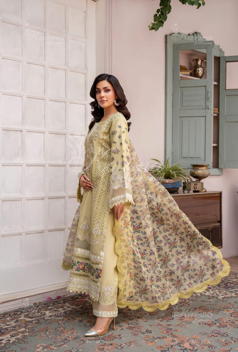 Karma 2024 Collection | 3 PC Stitched Suit | Yellow
