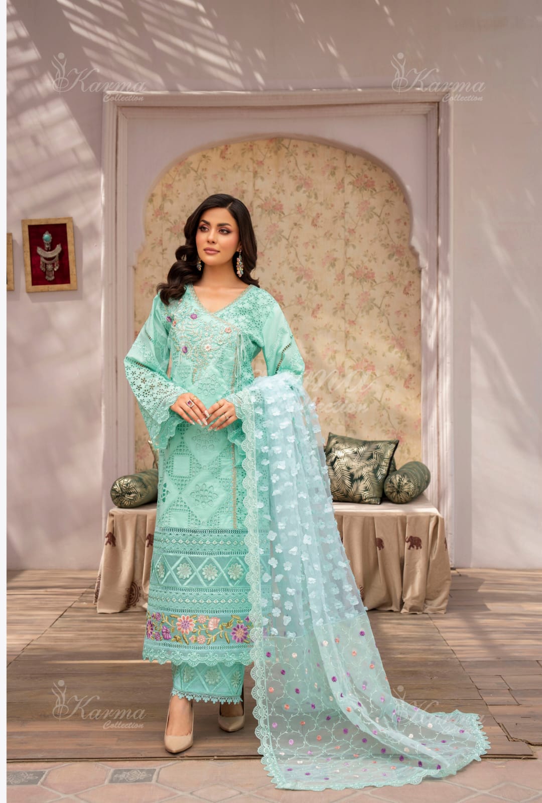 Karma 2024 Collection | 3 PC Stitched Suit | Light Blue