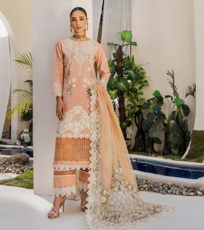 Eshaisha Unstitched Lawn Coral Dream