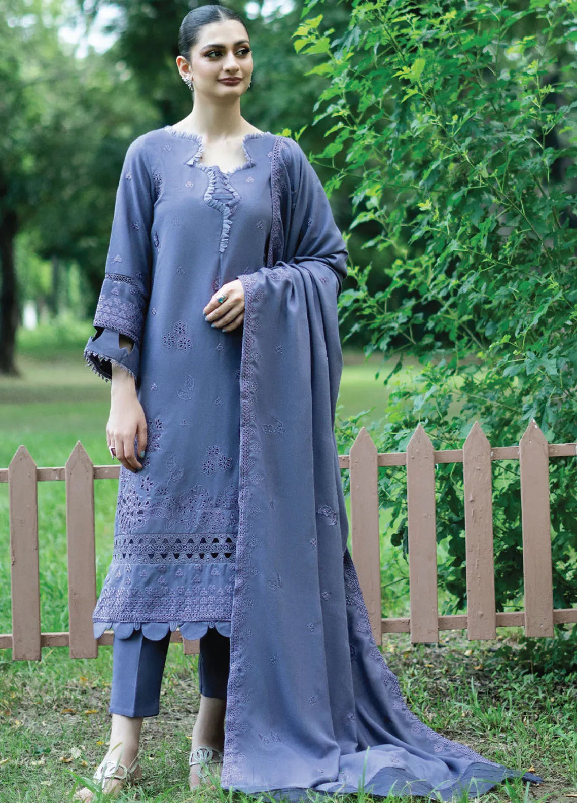 Zephyr By Humdum Embroidered Wool Unstitched Suit D-02 - Winter Collection