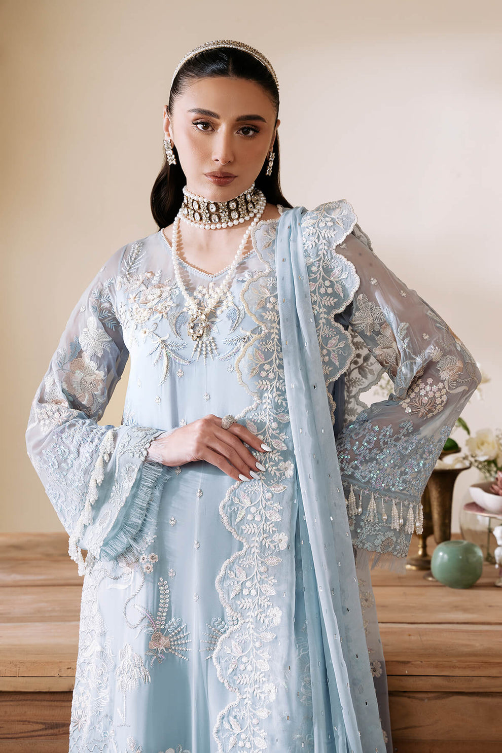 Muse by Serene Premium Luxury Chiffon Unstitched 3Pc Suit S-1078 Glace