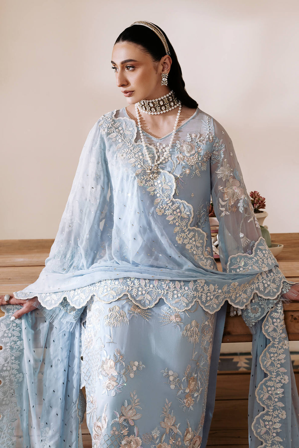 Muse by Serene Premium Luxury Chiffon Unstitched 3Pc Suit S-1078 Glace