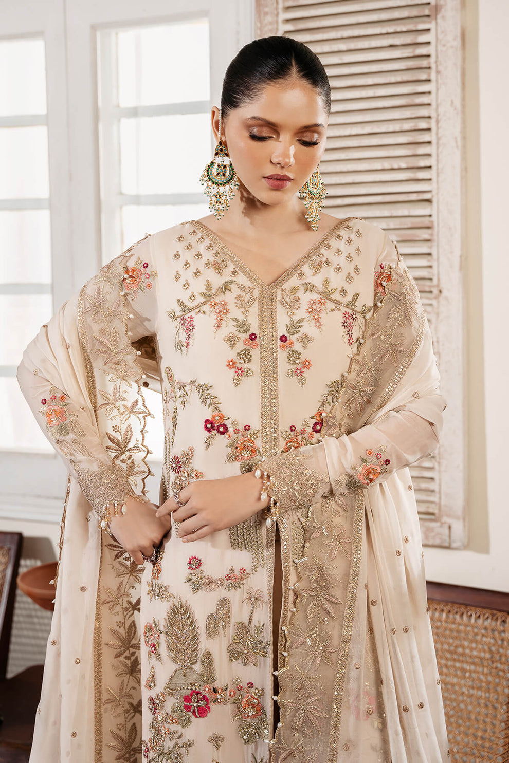 Muse by Serene Premium Luxury Chiffon Unstitched 3Pc Suit S-1081 Perle